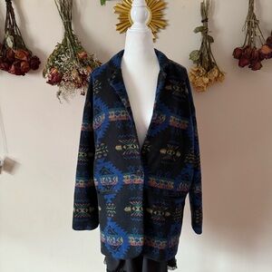 Forever 21 Boho Black Multicolor Aztec Print Blazer